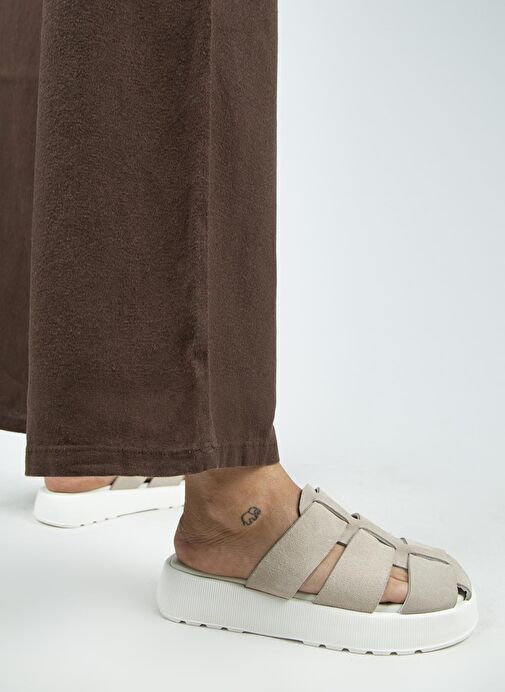 Manijero Rodin Kadın Hakiki Deri Üç Bantlı Sabo Bej Terlik - Görsel 2