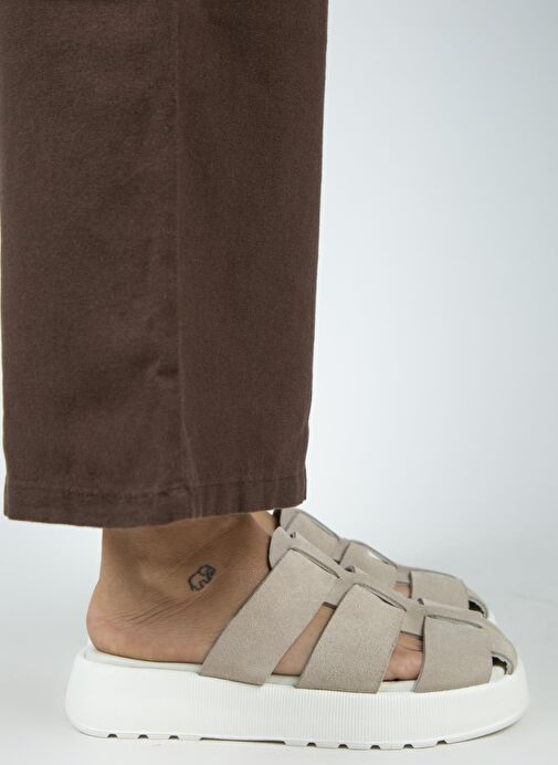 Manijero Rodin Kadın Hakiki Deri Üç Bantlı Sabo Bej Terlik - Görsel 3