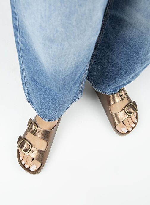 Manijero Jazmin Kadın Hakiki Deri Çift Tokalı Bakır Terlik - Görsel 8