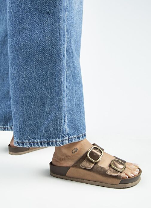 Manijero Jazmin Kadın Hakiki Deri Çift Tokalı Bakır Terlik - Görsel 7