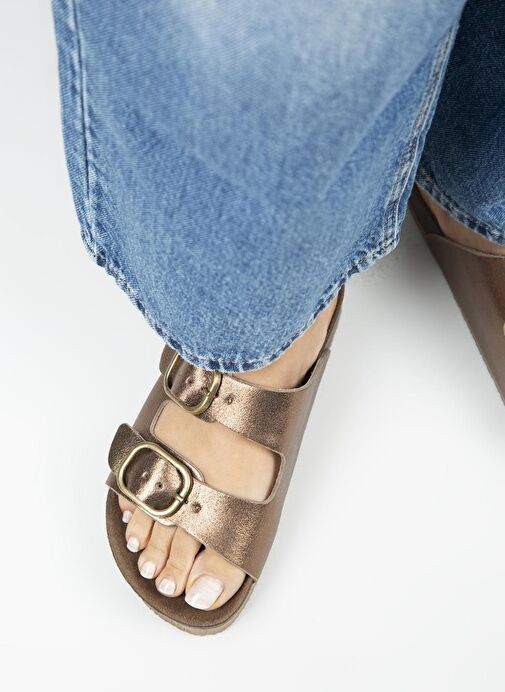 Manijero Jazmin Kadın Hakiki Deri Çift Tokalı Bakır Terlik - Görsel 9