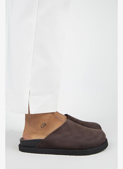 Manijero Ateshi Kadın Deri Hakiki Deri Düz Sabo Kahve Terlik - Görsel 3