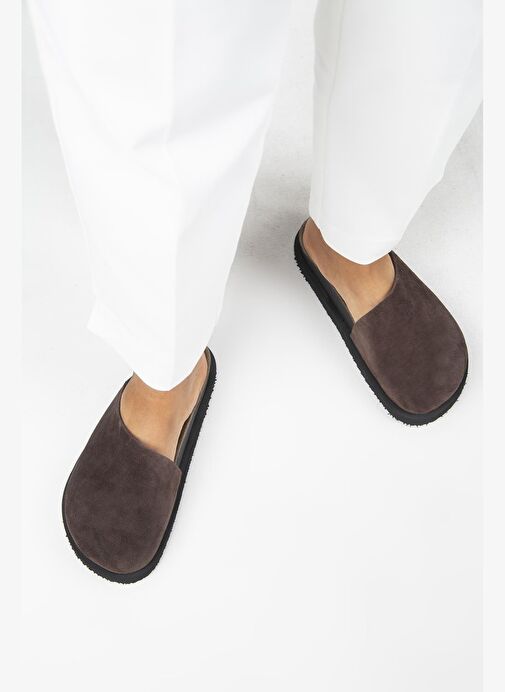 Manijero Ateshi Kadın Deri Hakiki Deri Düz Sabo Kahve Terlik - Görsel 9