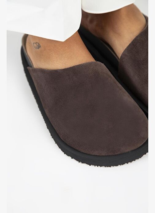 Manijero Ateshi Kadın Deri Hakiki Deri Düz Sabo Kahve Terlik - Görsel 5