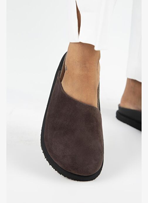 Manijero Ateshi Kadın Deri Hakiki Deri Düz Sabo Kahve Terlik - Görsel 7