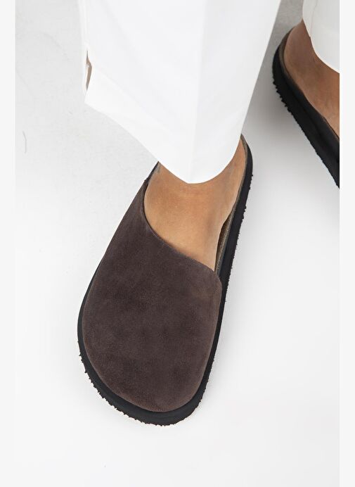 Manijero Ateshi Kadın Deri Hakiki Deri Düz Sabo Kahve Terlik - Görsel 2