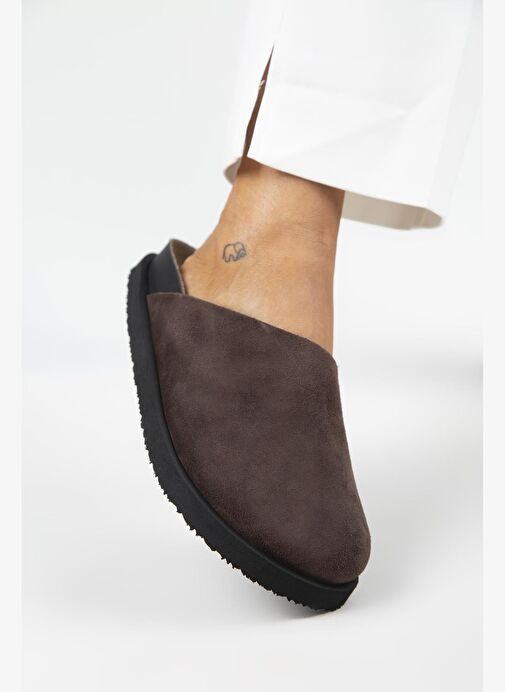 Manijero Ateshi Kadın Deri Hakiki Deri Düz Sabo Kahve Terlik - Görsel 6