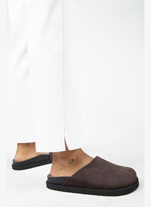 Manijero Ateshi Kadın Deri Hakiki Deri Düz Sabo Kahve Terlik - Görsel 8