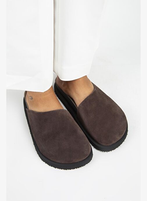 Manijero Ateshi Kadın Deri Hakiki Deri Düz Sabo Kahve Terlik - Görsel 4