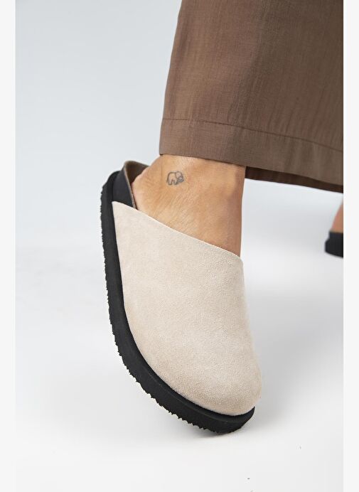 Manijero Ateshi Kadın Deri Hakiki Deri Düz Sabo Bej Terlik - Görsel 6