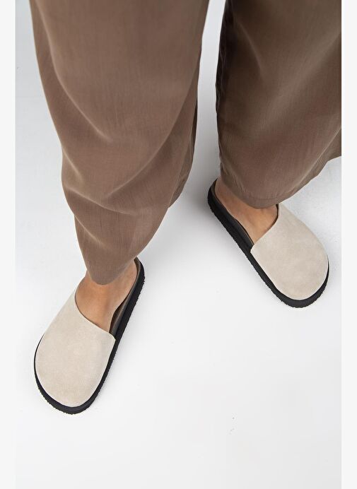 Manijero Ateshi Kadın Deri Hakiki Deri Düz Sabo Bej Terlik - Görsel 8