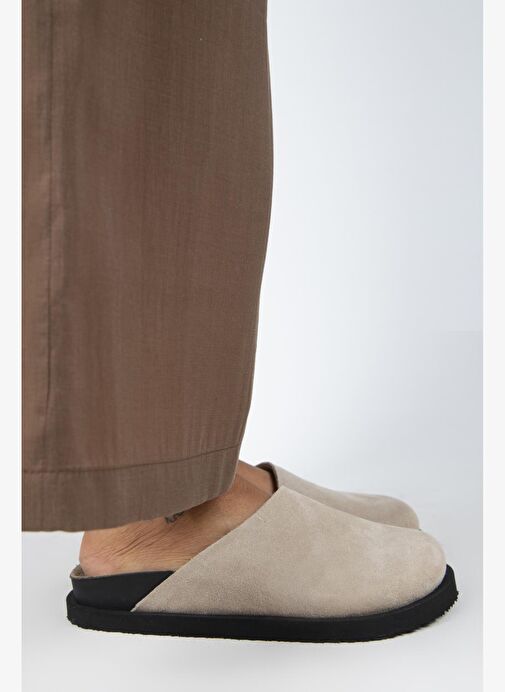 Manijero Ateshi Kadın Deri Hakiki Deri Düz Sabo Bej Terlik - Görsel 3