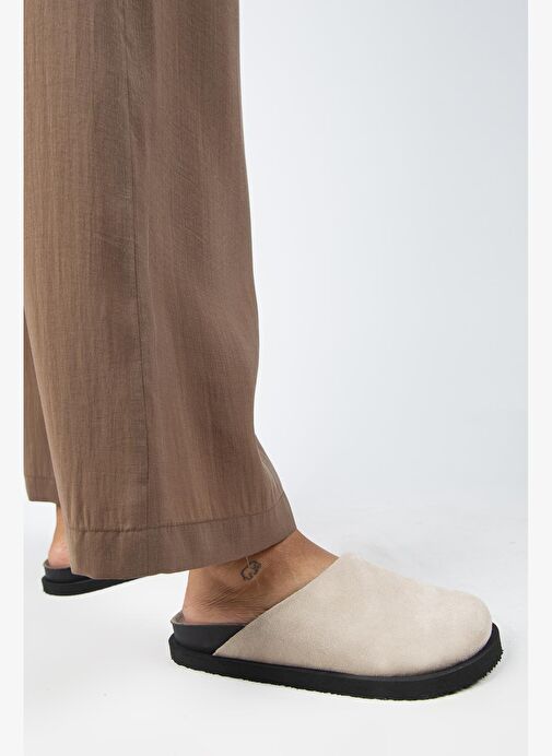 Manijero Ateshi Kadın Deri Hakiki Deri Düz Sabo Bej Terlik - Görsel 7