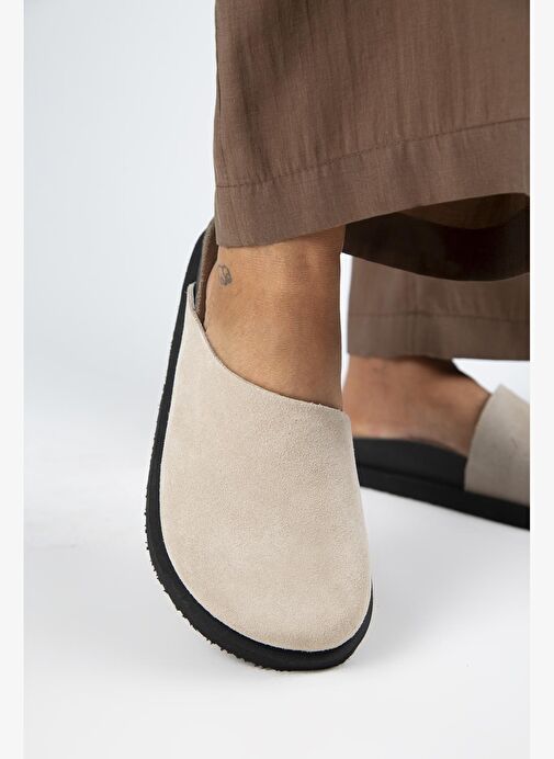 Manijero Ateshi Kadın Deri Hakiki Deri Düz Sabo Bej Terlik - Görsel 2