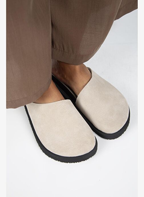 Manijero Ateshi Kadın Deri Hakiki Deri Düz Sabo Bej Terlik - Görsel 4