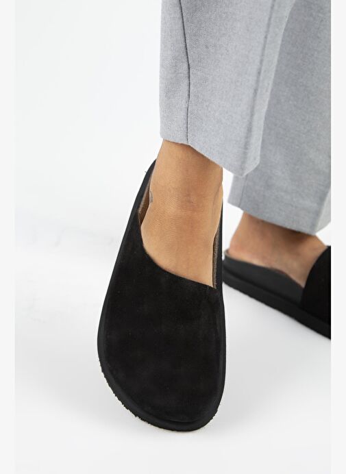 Manijero Ateshi Kadın Deri Hakiki Deri Düz Sabo Siyah Terlik - Görsel 7