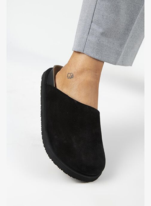 Manijero Ateshi Kadın Deri Hakiki Deri Düz Sabo Siyah Terlik - Görsel 6