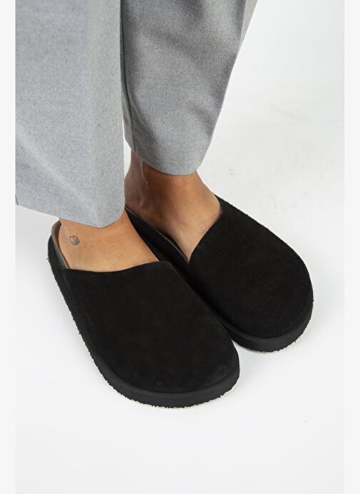 Manijero Ateshi Kadın Deri Hakiki Deri Düz Sabo Siyah Terlik - Görsel 4