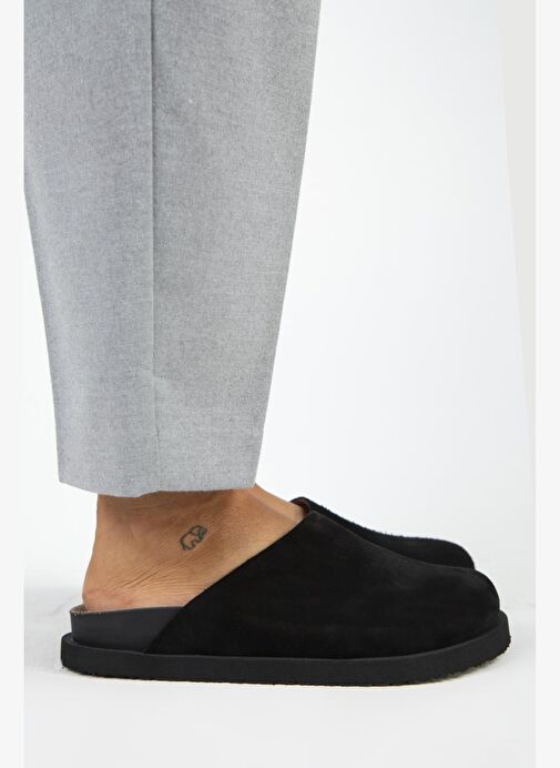 Manijero Ateshi Kadın Deri Hakiki Deri Düz Sabo Siyah Terlik - Görsel 3