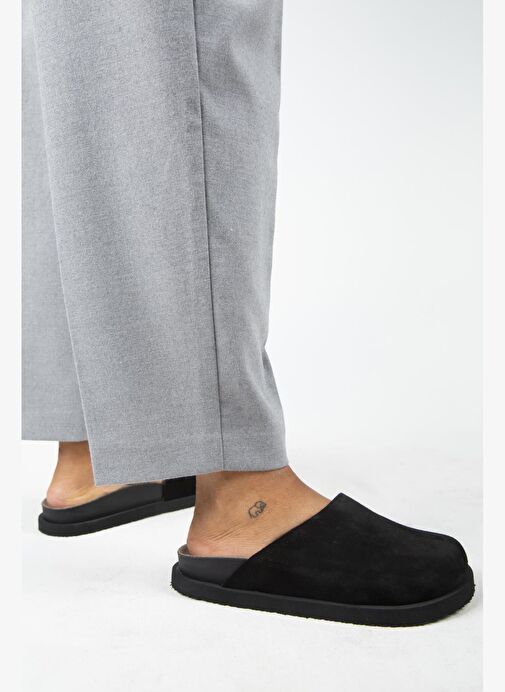 Manijero Ateshi Kadın Deri Hakiki Deri Düz Sabo Siyah Terlik - Görsel 8