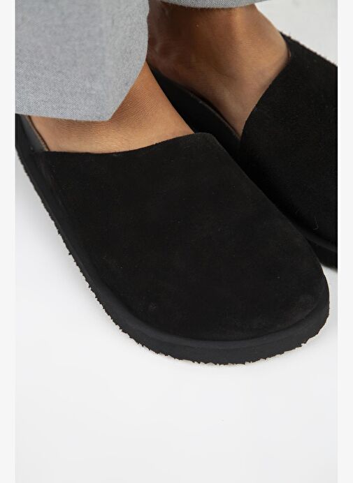 Manijero Ateshi Kadın Deri Hakiki Deri Düz Sabo Siyah Terlik - Görsel 5