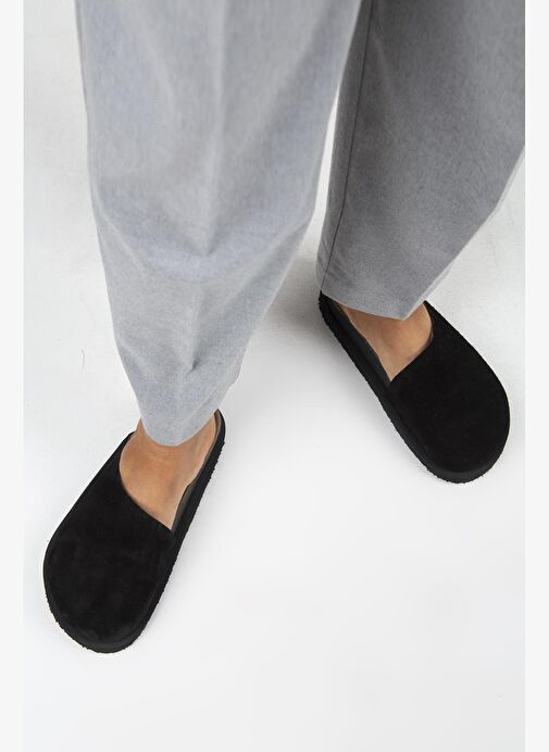 Manijero Ateshi Kadın Deri Hakiki Deri Düz Sabo Siyah Terlik - Görsel 9