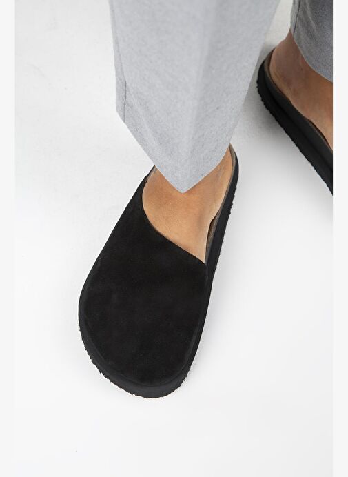 Manijero Ateshi Kadın Deri Hakiki Deri Düz Sabo Siyah Terlik - Görsel 2