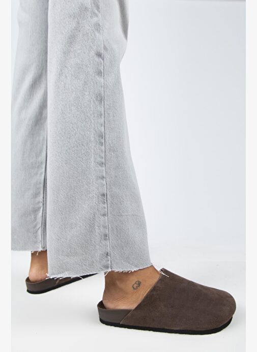 Manijero Ruzqahi Kadın Deri Hakiki Deri Düz Sabo Kahve Terlik - Görsel 8