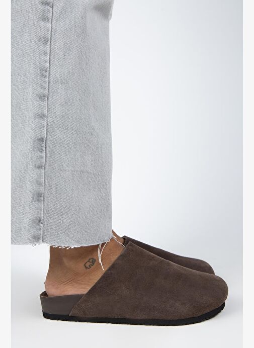 Manijero Ruzqahi Kadın Deri Hakiki Deri Düz Sabo Kahve Terlik - Görsel 2