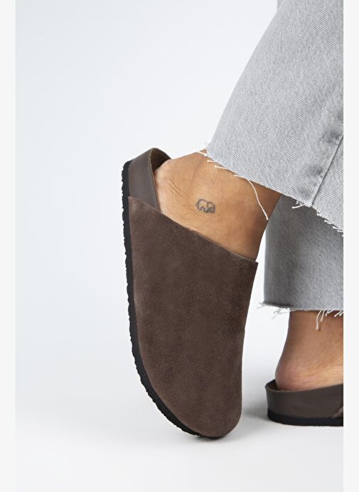 Manijero Ruzqahi Kadın Deri Hakiki Deri Düz Sabo Kahve Terlik - Görsel 7