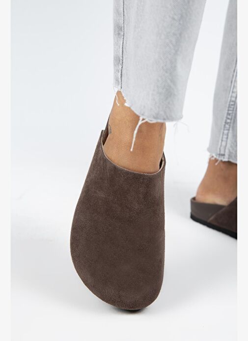 Manijero Ruzqahi Kadın Deri Hakiki Deri Düz Sabo Kahve Terlik - Görsel 6