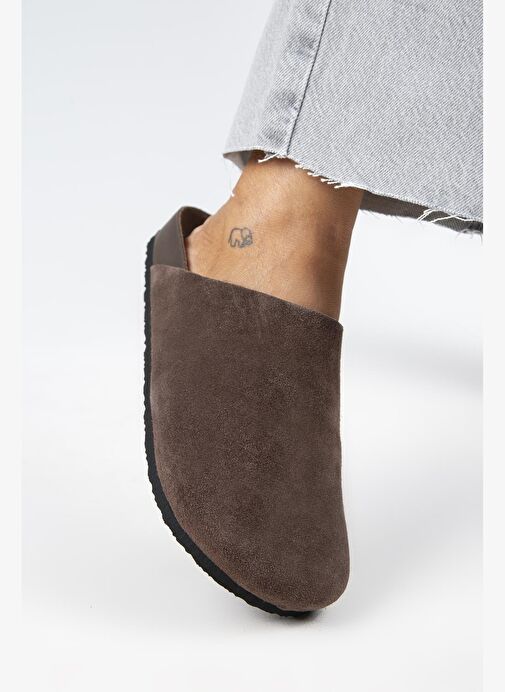 Manijero Ruzqahi Kadın Deri Hakiki Deri Düz Sabo Kahve Terlik - Görsel 5