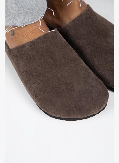 Manijero Ruzqahi Kadın Deri Hakiki Deri Düz Sabo Kahve Terlik - Görsel 4