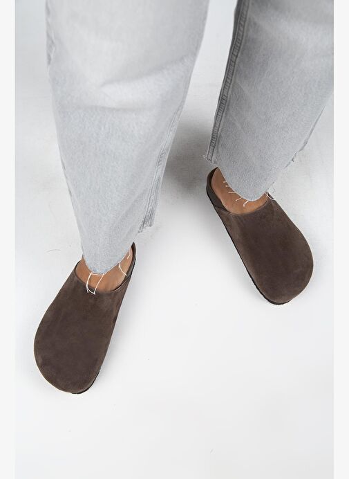 Manijero Ruzqahi Kadın Deri Hakiki Deri Düz Sabo Kahve Terlik - Görsel 9