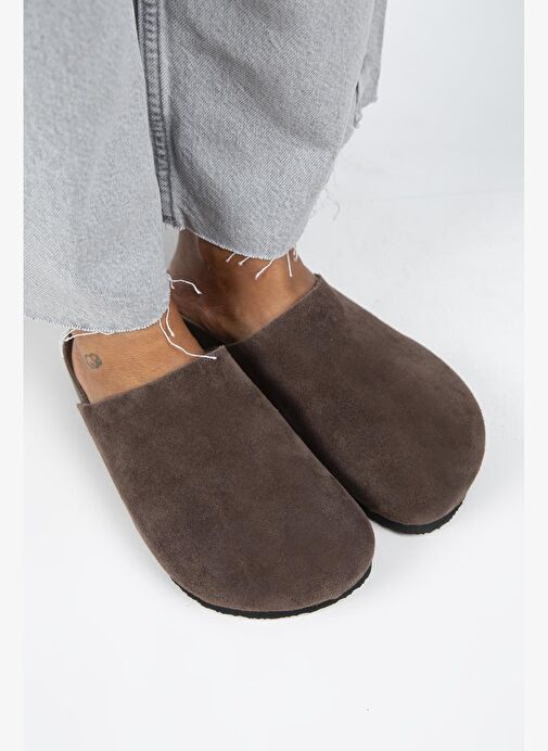 Manijero Ruzqahi Kadın Deri Hakiki Deri Düz Sabo Kahve Terlik - Görsel 3