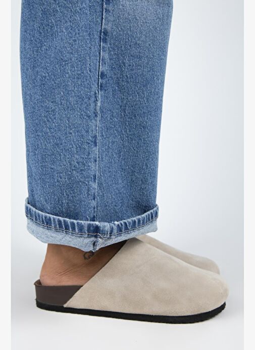 Manijero Ruzqahi Kadın Deri Hakiki Deri Düz Sabo Bej Terlik - Görsel 2