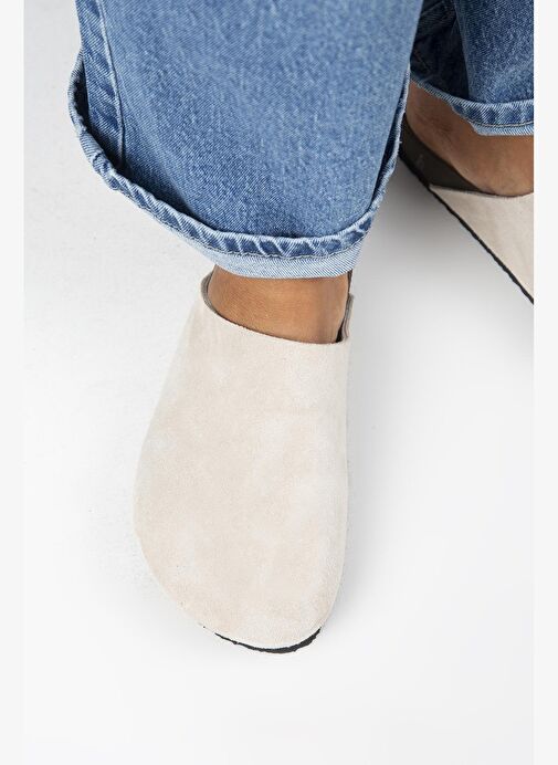 Manijero Ruzqahi Kadın Deri Hakiki Deri Düz Sabo Bej Terlik - Görsel 9