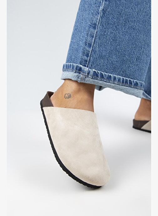 Manijero Ruzqahi Kadın Deri Hakiki Deri Düz Sabo Bej Terlik - Görsel 5