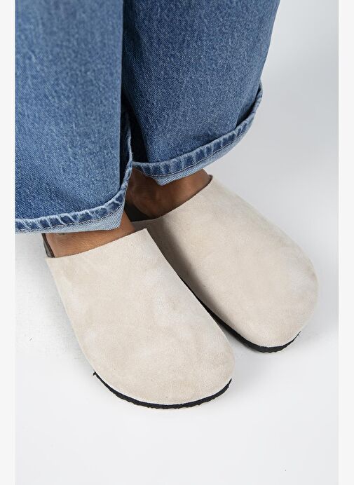 Manijero Ruzqahi Kadın Deri Hakiki Deri Düz Sabo Bej Terlik - Görsel 3