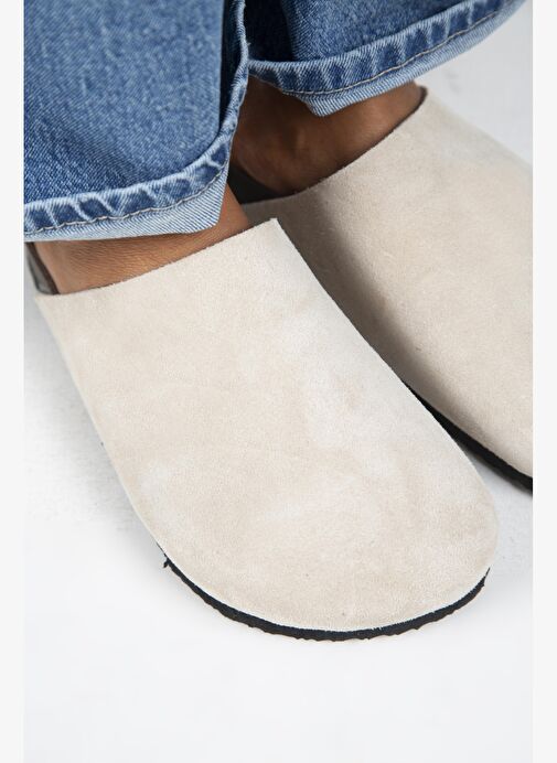 Manijero Ruzqahi Kadın Deri Hakiki Deri Düz Sabo Bej Terlik - Görsel 4