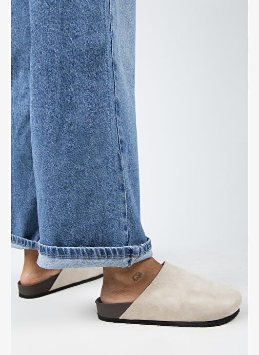 Manijero Ruzqahi Kadın Deri Hakiki Deri Düz Sabo Bej Terlik - Görsel 7