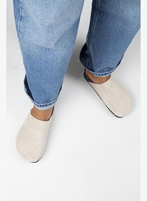 Manijero Ruzqahi Kadın Deri Hakiki Deri Düz Sabo Bej Terlik - Görsel 8