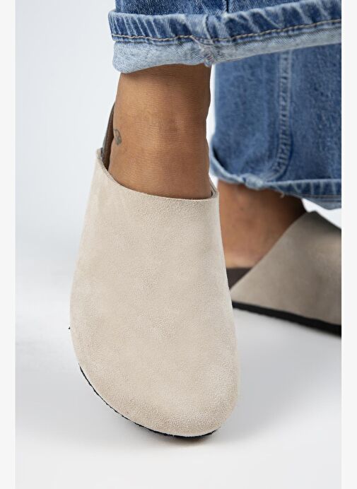 Manijero Ruzqahi Kadın Deri Hakiki Deri Düz Sabo Bej Terlik - Görsel 6