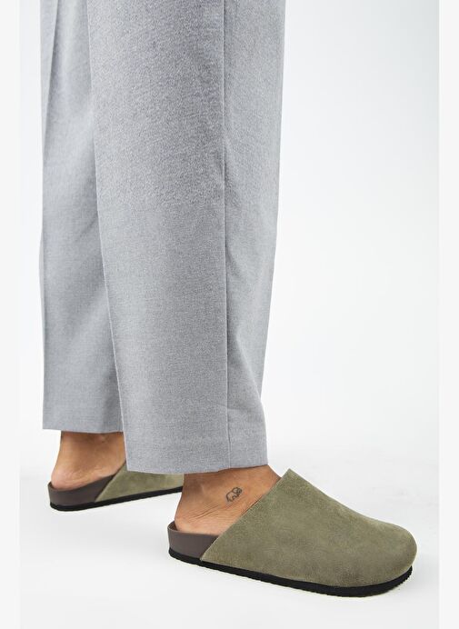 Manijero Ruzqahi Kadın Deri Hakiki Deri Düz Sabo Haki Terlik - Görsel 7