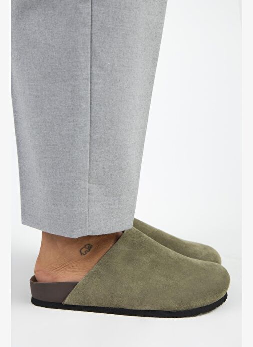 Manijero Ruzqahi Kadın Deri Hakiki Deri Düz Sabo Haki Terlik - Görsel 2