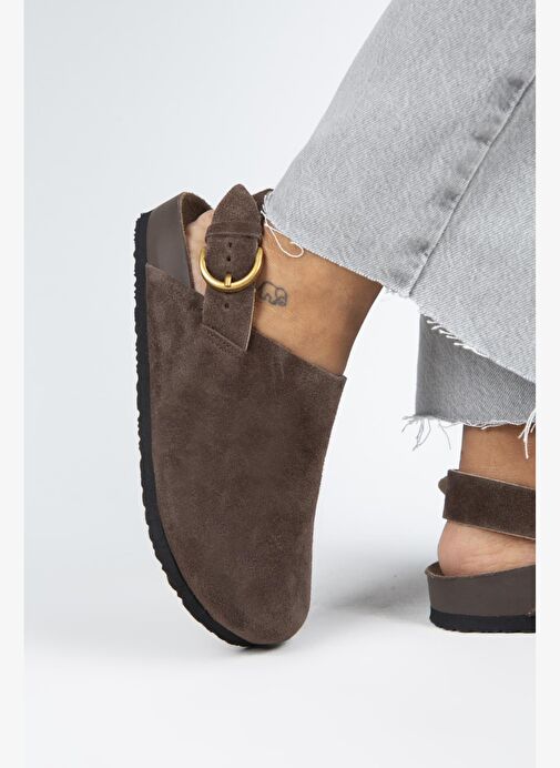 Manijero Antonella Kadın Deri Hakiki Deri Arkadan Kemerli Sabo Kahve Sandalet - Görsel 6