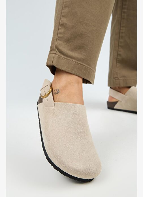 Manijero Antonella Kadın Deri Hakiki Deri Arkadan Kemerli Sabo Bej Sandalet - Görsel 4