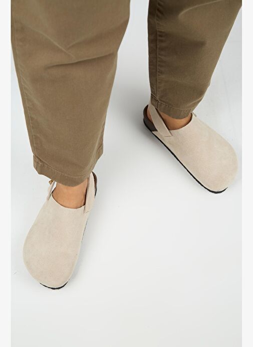 Manijero Antonella Kadın Deri Hakiki Deri Arkadan Kemerli Sabo Bej Sandalet - Görsel 8