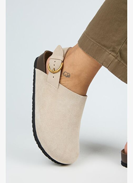 Manijero Antonella Kadın Deri Hakiki Deri Arkadan Kemerli Sabo Bej Sandalet - Görsel 5