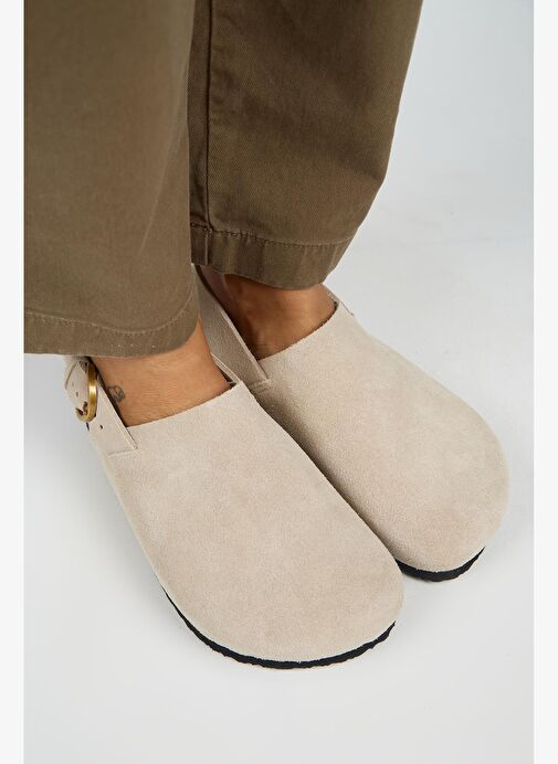 Manijero Antonella Kadın Deri Hakiki Deri Arkadan Kemerli Sabo Bej Sandalet - Görsel 3